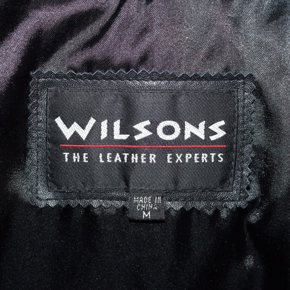 Wilson's Medium Asymmetrical Full Zip 100% Leather Belted Notched Collar Coat - Picture 9 of 12